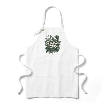 Organic Ink Floral Bib Apron — Canvas Cooking & Gardening Apron with Green Leaf Design