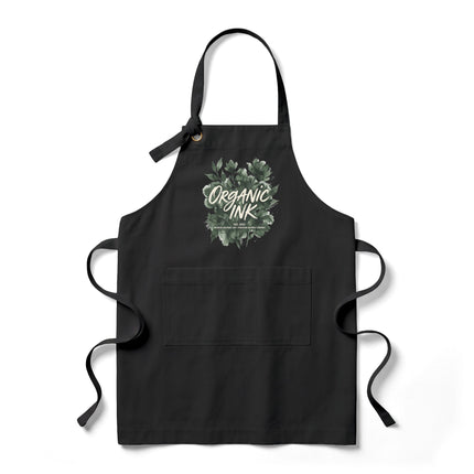 Organic Ink Floral Bib Apron — Canvas Cooking & Gardening Apron with Green Leaf Design