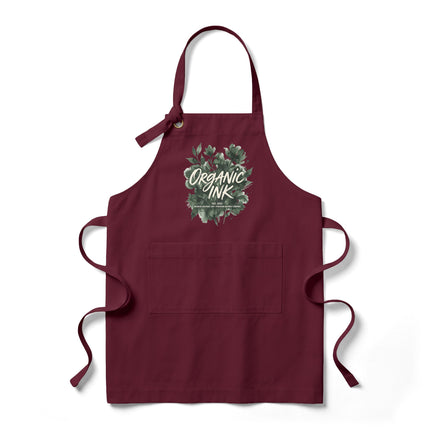 Organic Ink Floral Bib Apron — Canvas Cooking & Gardening Apron with Green Leaf Design