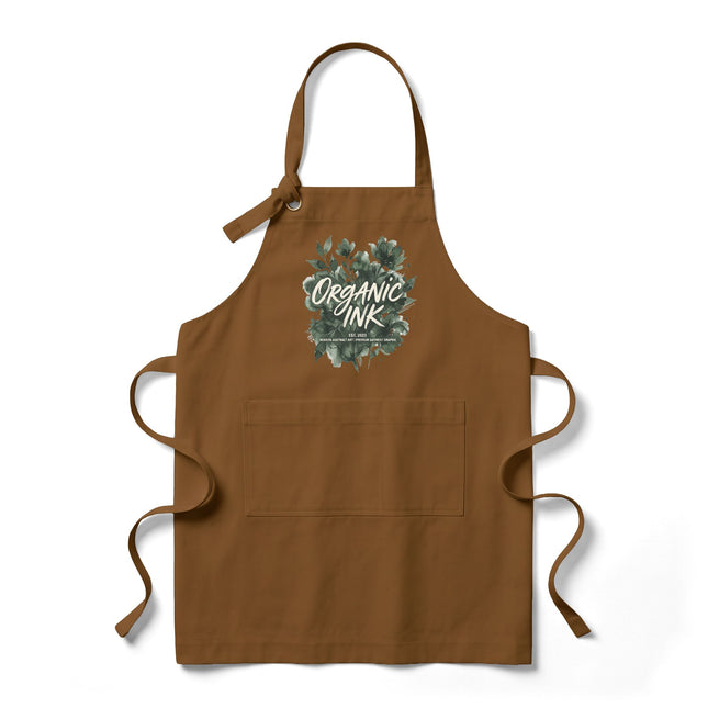 Organic Ink Floral Bib Apron — Canvas Cooking & Gardening Apron with Green Leaf Design